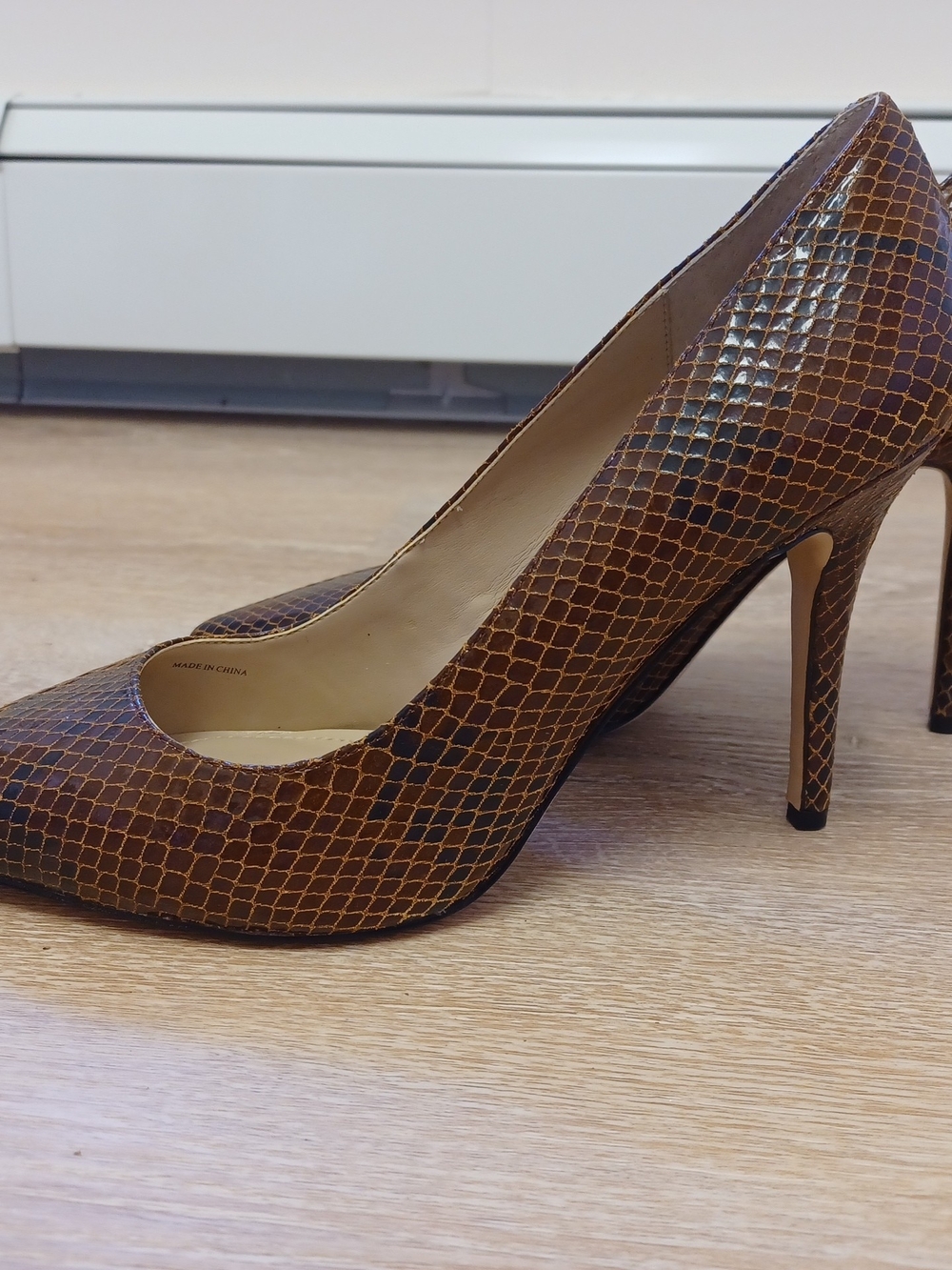 White House Black Market Brown Snake-Embossed Pointed Toe High Heels